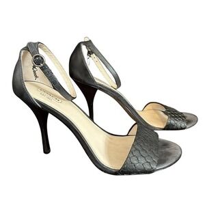Coach 9 M Sandals Black Francesca Snake Embossed Leather Strappy‎ Stiletto Heel